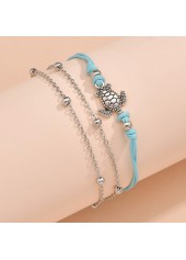 Turtle Design Silver Metal Anklet Set