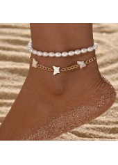 Asymmetrical Design Golden Pearl Dtail Anklet Set
