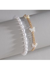 Asymmetrical Design Golden Pearl Dtail Anklet Set