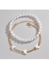 Asymmetrical Design Golden Pearl Dtail Anklet Set