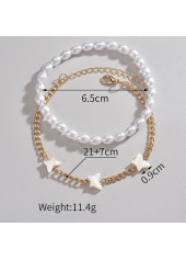 Asymmetrical Design Golden Pearl Dtail Anklet Set