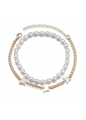 Asymmetrical Design Golden Pearl Dtail Anklet Set