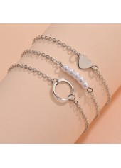 Asymmetrical Design Pearl Detail Silver Bracelet Set