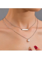Asymmetrical Design Silver Pearl Detail Necklace