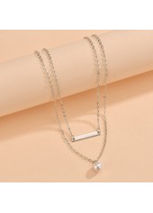 Asymmetrical Design Silver Pearl Detail Necklace