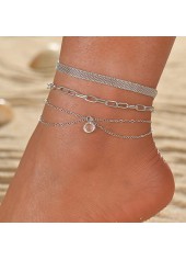 Asymmetrical Design Silver Metal Dtail Anklet Set
