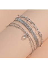 Asymmetrical Design Silver Metal Dtail Anklet Set
