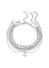 Asymmetrical Design Silver Metal Dtail Anklet Set