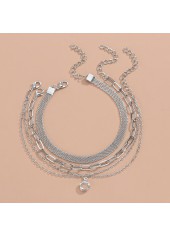 Asymmetrical Design Silver Metal Dtail Anklet Set