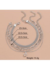 Asymmetrical Design Silver Metal Dtail Anklet Set