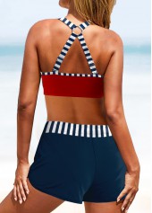 Striped Patchwork Red Bikini Set