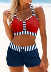 Striped Patchwork Red Bikini Set