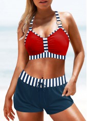 Striped Patchwork Red Bikini Set