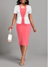 Patchwork Pink Round Neck Short Sleeve Bodycon Dress