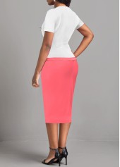 Patchwork Pink Round Neck Short Sleeve Bodycon Dress