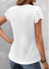 White V Neck Short Sleeve Lace T Shirt