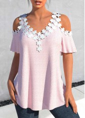Light Pink V Neck Lace T Shirt