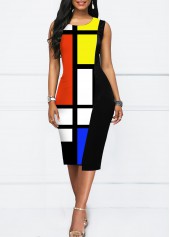 Geometric Print Patchwork Multi Color Bodycon Dress