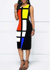 Geometric Print Patchwork Multi Color Bodycon Dress