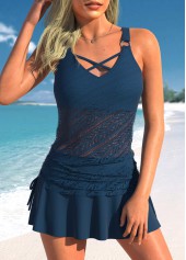 Drawstring Side Lace Navy Tankini Set