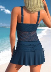 Drawstring Side Lace Navy Tankini Set