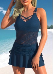 Drawstring Side Lace Navy Tankini Set