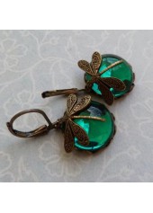 Round Design Metal Detail Green Earrings