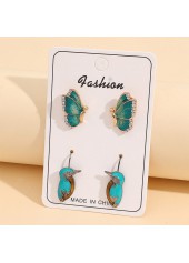Butterfly Design Mint Green Asymmetrical Earring Set