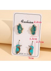 Butterfly Design Mint Green Asymmetrical Earring Set