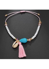 Beads Detail Tassel White Asymmetrical Anklet