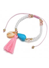 Beads Detail Tassel White Asymmetrical Anklet