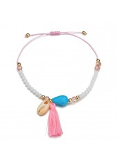 Beads Detail Tassel White Asymmetrical Anklet