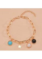 Geometric Pattern Golden Metal Detail Asymmetrical Anklet