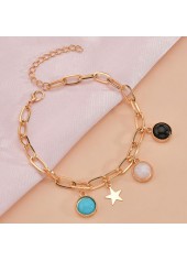 Geometric Pattern Golden Metal Detail Asymmetrical Anklet