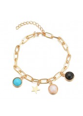 Geometric Pattern Golden Metal Detail Asymmetrical Anklet