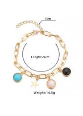 Geometric Pattern Golden Metal Detail Asymmetrical Anklet