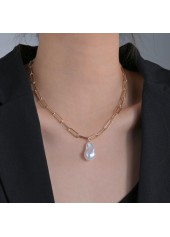 Golden Metal Asymmetrical Pearl Design Necklace