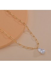 Golden Metal Asymmetrical Pearl Design Necklace