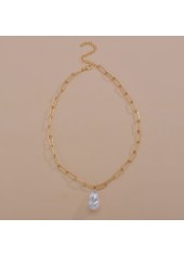Golden Metal Asymmetrical Pearl Design Necklace