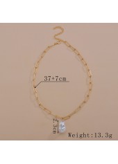 Golden Metal Asymmetrical Pearl Design Necklace