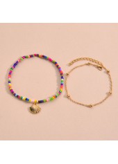 Multi Color Metal Detail Asymmetrical Anklet Set