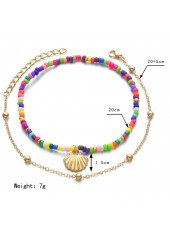 Multi Color Metal Detail Asymmetrical Anklet Set