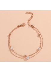 Geometric Pattern Golden Pearl Design Asymmetrical Anklet