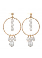 Golden Metal Pearl Design Round Earrings