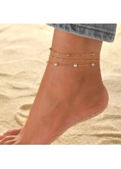 Golden Metal Detail Geometric Pattern Asymmetrical Anklet Set