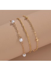 Golden Metal Detail Geometric Pattern Asymmetrical Anklet Set