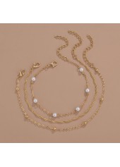 Golden Metal Detail Geometric Pattern Asymmetrical Anklet Set