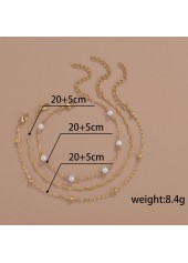 Golden Metal Detail Geometric Pattern Asymmetrical Anklet Set