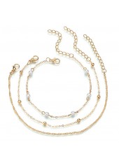 Golden Metal Detail Geometric Pattern Asymmetrical Anklet Set