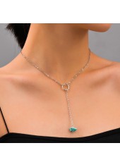 Geometric Pattern Silver Metal Detail Necklace